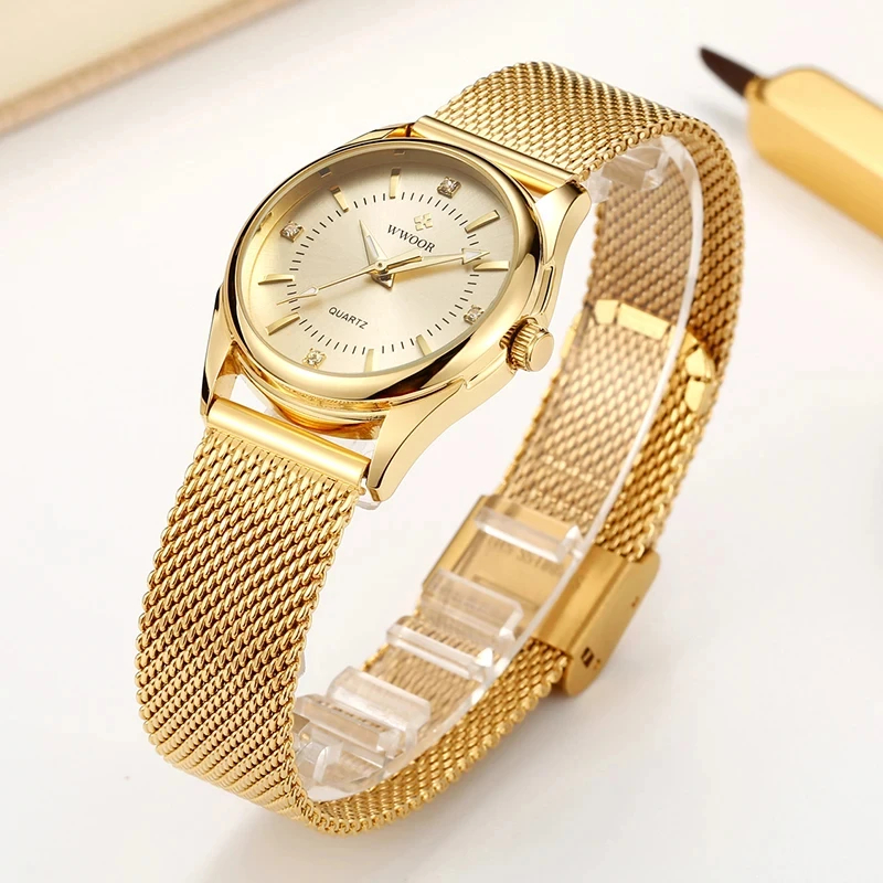 WWOOR Luxury Brand Dress Gold  - Stainless Mesh Band recensione e prezzo